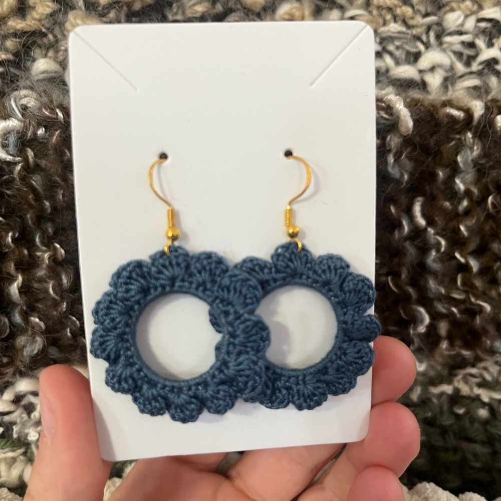 Chic Blue Crochet Earrings with Gold Accents